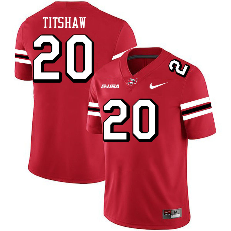 Western Kentucky Hilltoppers #20 Tate Titshaw College Football Jerseys Stitched-Red